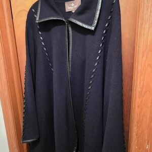 Patricia Nash Vintage Black leather Open Batwing Sweater NEW WITH TAGS